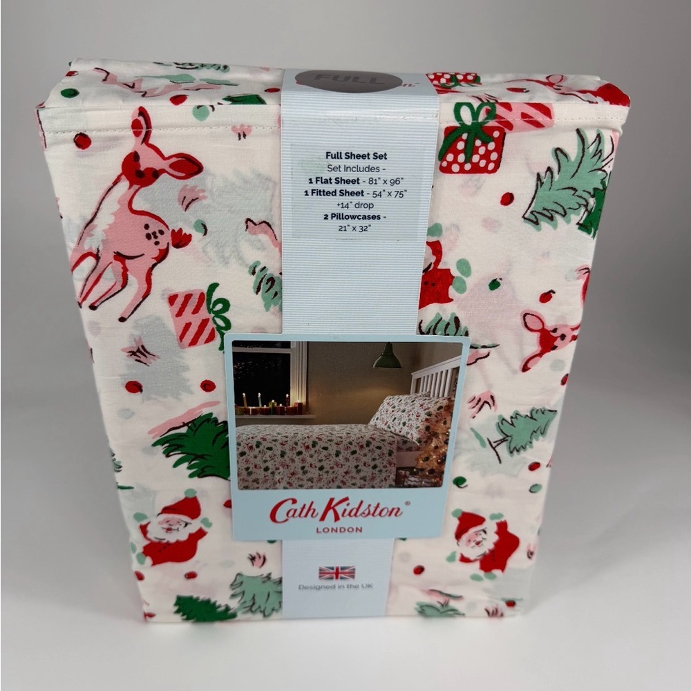 Cath Kidston Christmas Full Sheet Set “Ditsy Deer Pink”London Cotton Percale